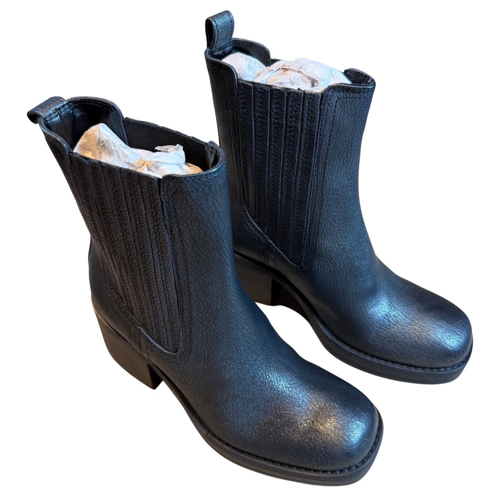 Kenneth Cole New York Jet Chelsea Black Leather Block Heel Ankle Boots KL22JEC01